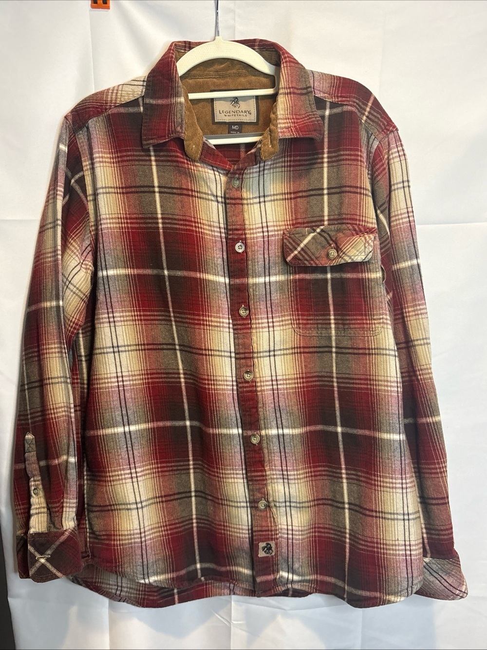 Legendary Whitetails Men's Burgundy and Cream Plaid Button-Up Shirt